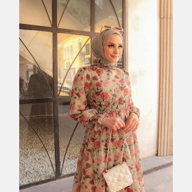 فستان شيفون مورد ~ صيفي (ID-00708)